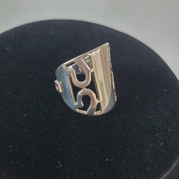 Sterling Silver 925 Elle Jewelry Ring Wide Band with Signature Ruby - Picture 4 of 16